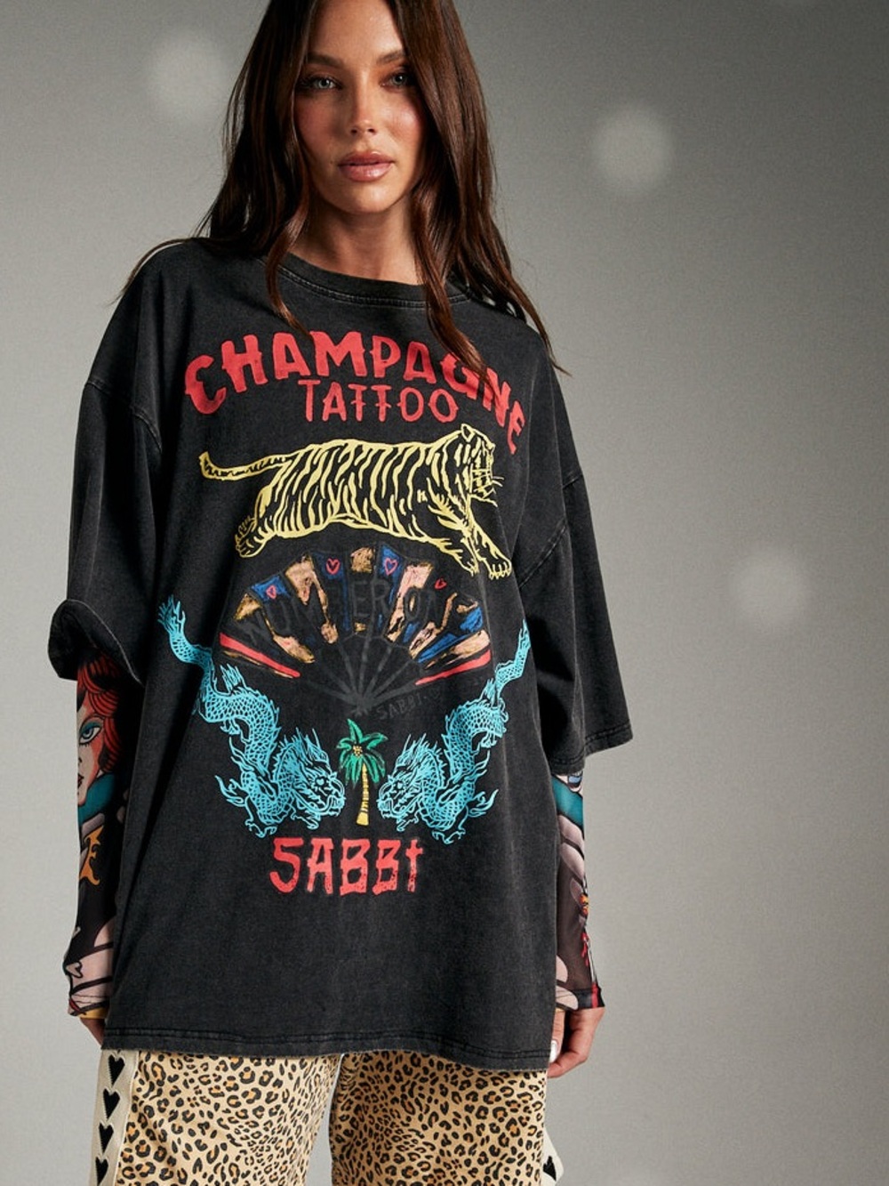 Sabbi NWT THE VERY OVERSIZED CHAMPAGNE TATTOO TEE